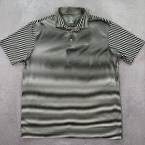 Rhoback Mens XL Performance Polo Shirt Navy Blue Yellow Striped Short Sleeve